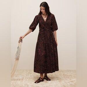 NEW! Banana Republic Brown Zebra Print The White Lotus Cotton Wrap Dress 🧵